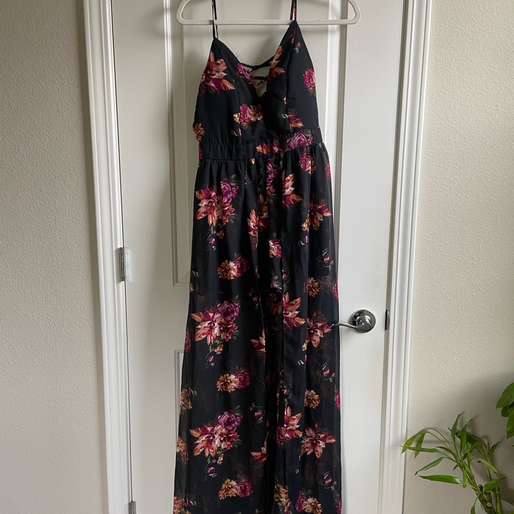 Floral Maxi Dress/Romper with Spaghetti Straps